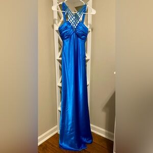 Size 0 floor length blue/teal party dress with stone embellishment